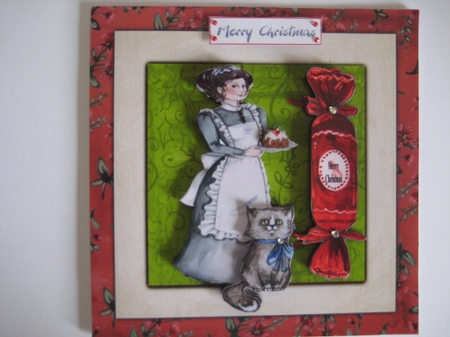 Christmas - Cat & Maid With Christmas Pudding by Jean Shevill-