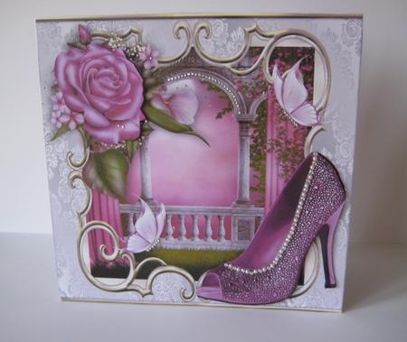 Pink Sparkle Shoes with Roses and Butterflies 8x8 by Jean Shevill-
