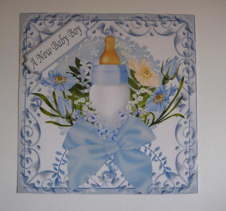 Babys Blue Bottle with Bow in Scroll Frame 8x8 by Jean Shevill-