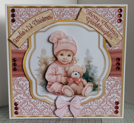 Baby`s 1st Christmas Pink 7 x 7 Card by Jeanette Jackson