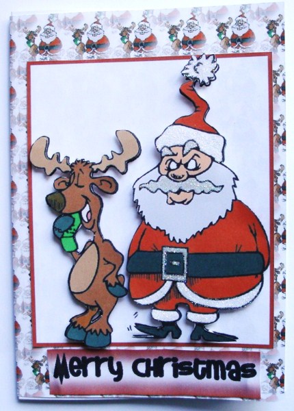 Santa with Reindeer on Phone by Jeanette Jackson