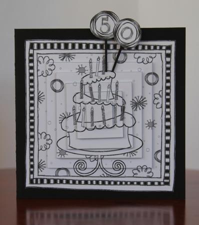 Black and White Doodle Birthday Cake Pyramage by Jeanette Goodman