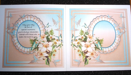Lilies and Butterflies on a Broderie Anglaise Doily 8x8 Inse by Jennie Furness