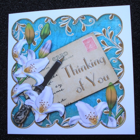 White Lily Teal Thinking of You Postcard Step by Step by Jennie Furness