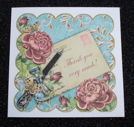 Dpink Roses Teal Thank You 8in Decoupage Mini Kit by Jennie Furness