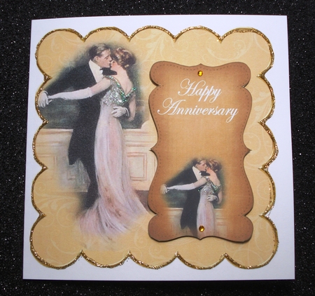 Gold Dancing Couple Happy Anniversary 8in Scallop Topper by Jennie Furness