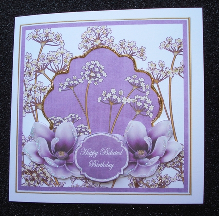 Purple Magnolia Belated Birthday 7in Time Flower Deco Topper by Jennie Furness