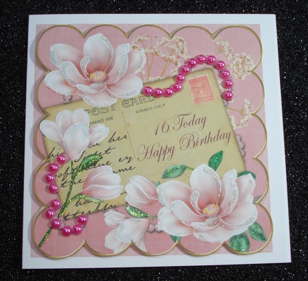Pink Magnolia 16 Today 8in Extreme Decoupage Cf Kit by Jennie Furness