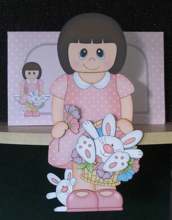 3D On the Shelf Card Kit - Easter Lady Mandy has a Cute Bunny in a Basket by Jennie Furness