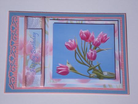Pink Tulips with Misty Tulip Backing A4 Card by Jennie Furness
