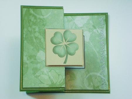 Good Luck Clover Square Foldback Card by Jennie Furness