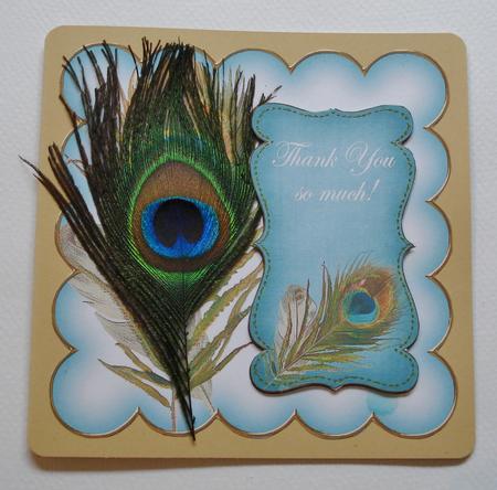 Teal Peacock Thank You 8in Scallop Topper by Jennie Furness