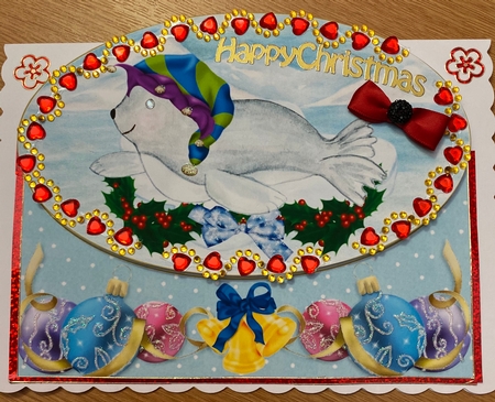 Polar Sealion Christmas card front by Jennie Settle