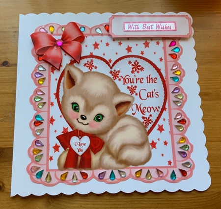 Red star and eyelet frame 8x8 with kitty & heart by Jennie Settle