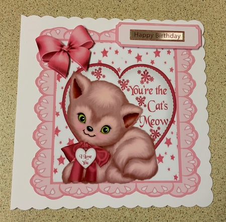 pink star and eyelet frame 8x8 with kitty & heart by Jennie Settle