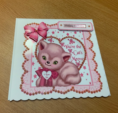 pink star and eyelet frame 8x8 with kitty & heart by Jennie Settle