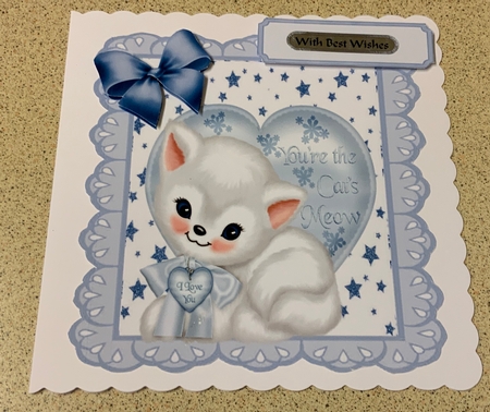  star and blue eyelet frame 8x8, with white kitty blue heart and bow by Jennie Settle