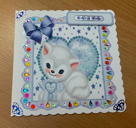  star and blue eyelet frame 8x8, with white kitty blue heart and bow by Jennie Settle