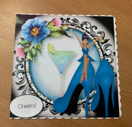 Stilettos & Cocktails - Blue - Version 2 8x8 by Jennie Settle