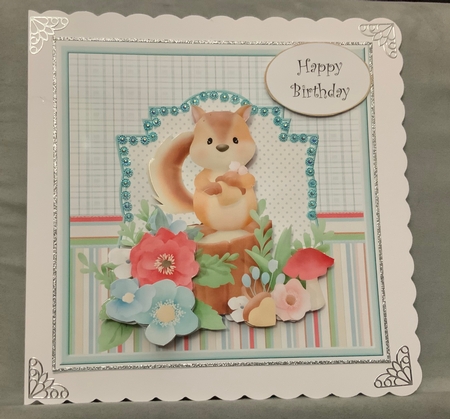Squirrel and flowers 7x7 card by Jennie Settle