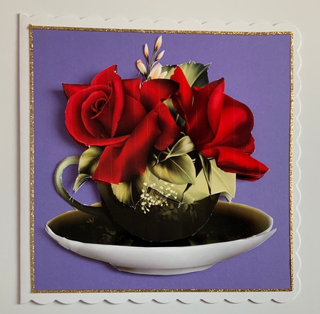 Floral Teacup & Saucer Decoupage Sheet - Red Velvet Roses by Jennie Settle