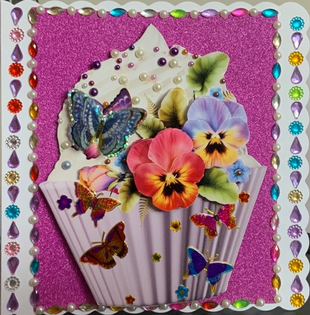 Floral Cupcake Decoupage Sheet - Pansies & Butterflies by Jennie Settle