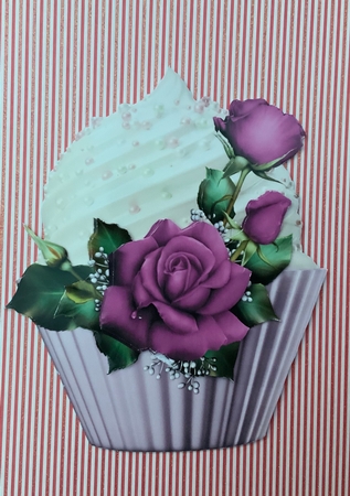 Floral Cupcake Decoupage Sheet - Purple Roses by Jennie Settle