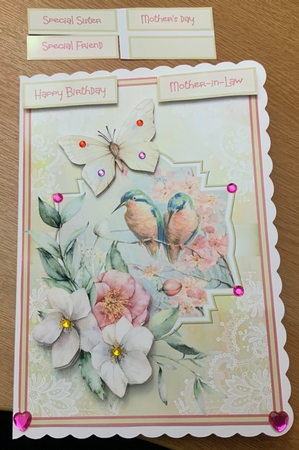 Butterfly, birds and roses A5 card by Jennie Settle