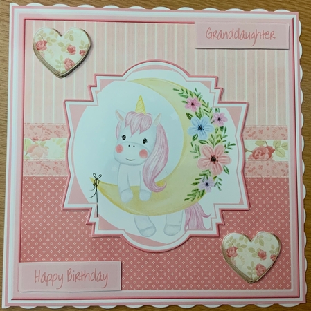 Unicorn on the moon 7x7 card by Jennie Settle