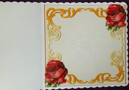 Pretty vintage gold scroll with red roses 8x8 card front/insert by Jennie Settle