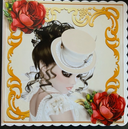 Pretty vintage gold scroll with red roses 8x8 card front/insert by Jennie Settle