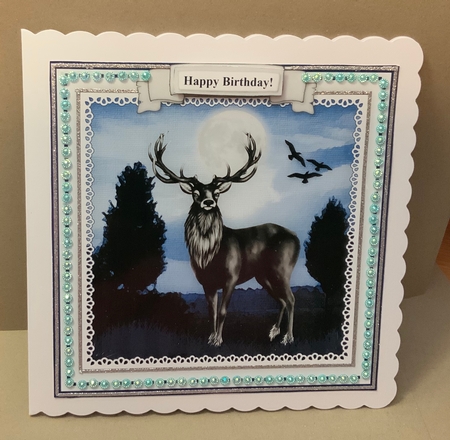 Winter Stag  - Card Topper To Fit An 8 x 8 Comfortably by Jennie Settle