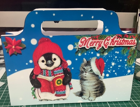 Pretty tote  bag with snow scene, penguin and kitten by Jennie Settle