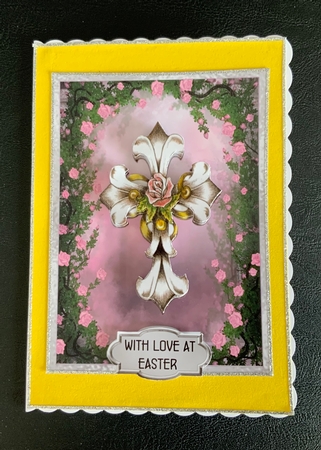 Easter Cross 1 - 7x5 inch card front with decoupage by Jennie Settle
