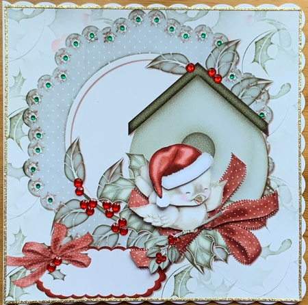 Cute Christmas Bird 8x8 Square Card and Decoupage by Jennie Settle