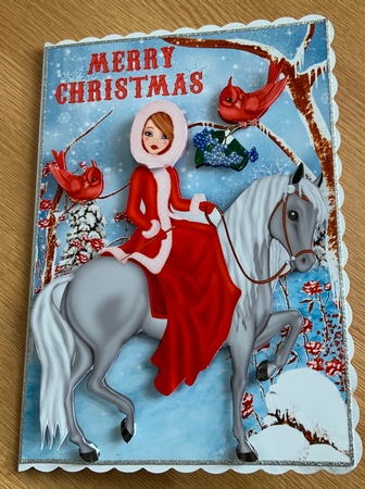 Pretty Lady in Red with Horse and Birds by Jennie Settle