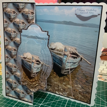 Rowing Boat Moored No Hole Fold Back Card Mini Kit by Jennie Settle