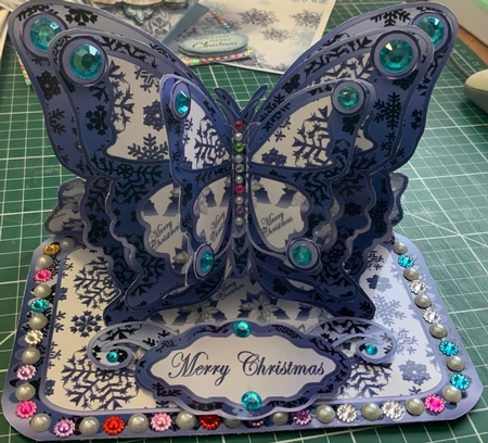 Layered Butterfly Easel - Blue & Black Snowflakes by Jennie Settle