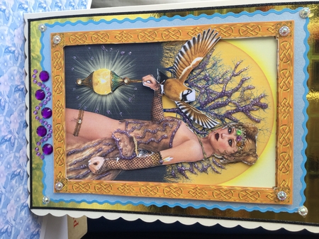Golden Dawn Goddess the Huntress Decoupage Card Topper by Jennie Settle