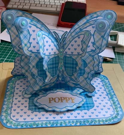 Layered Easel Card-butterfly- Turquoise Tartan by Jennie Settle