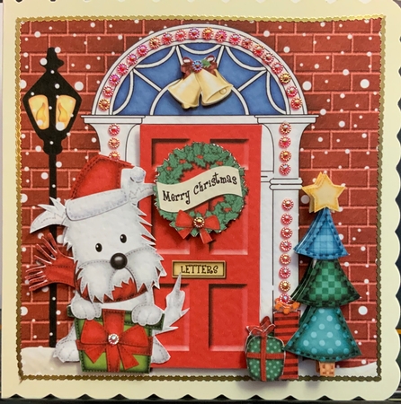 Westie Dog Christmas Door 3D Decoupage by Jennie Settle