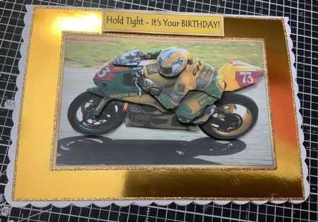Hold Tight Motor Bike! Decoupaged Topper by Jennie Settle