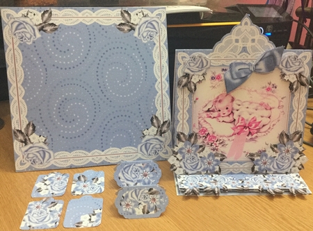 Baby Boy Blue Lace Top Easel Card & Envelope Kit by Jennie Settle