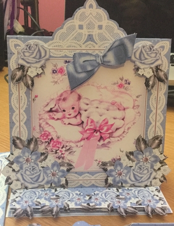Baby Boy Blue Lace Top Easel Card & Envelope Kit by Jennie Settle