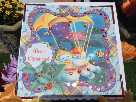 Vintage Christmas Parachuting Snowman Couple Quick Card Topper by Jennie Settle