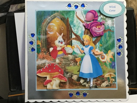 Alice In Wonderland (1)7 x 7 quick card with decoupage by Jennie Settle