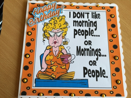 Grumpy Lady! dont do mornings in orange polka dot 8x8 frame by Jennie Settle