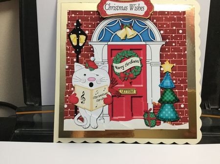 Cute Little Cat is at the Door - Christmas Wavy Corner Side Stacker by Jennie Settle