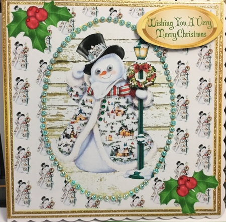 Jolly Snowman with holly 8x8 by Jennie Settle