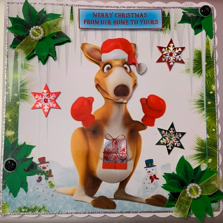 Kangaroo in red santa hat in festive frame 8x8 by Jennie Settle